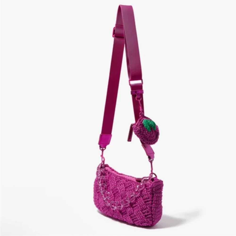 Kurt Geiger EUC Magenta Sparkle Crochet 2 Way Bag - Picture 7 of 9